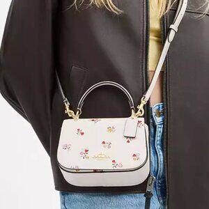 NWT - COACH Purse - Lysa Top Handle Bag With Heart Print - CX577 Gold/Chalk $350